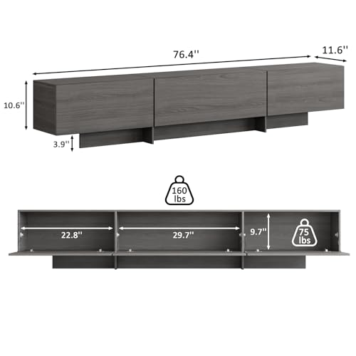 76.4'' TV Stand for Living Room, Grey TV Console with 3 Drawers, view 3