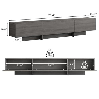 76.4'' TV Stand for Living Room, Grey TV Console with 3 Drawers, view 3