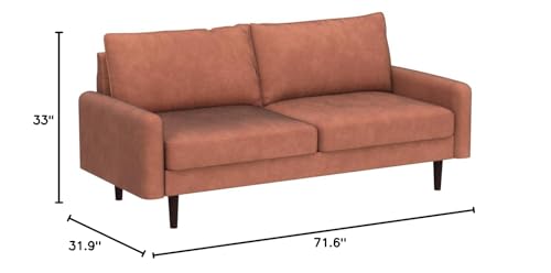 Americus Velvet Upholstered 3 Seater Couch for Living Room, with Luxurious Mid Century Modern Design and Wooden Base, Sofa, Rose