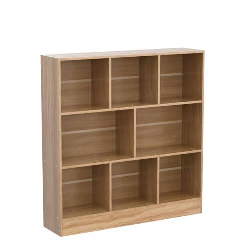 8 Cube Bookshelf with Base,3 Tier Mid-Century Modern Natural Bookcase,Standing Wide Bookshelves Storage Organizer Shelf,Rustic Wood Display Cabinet Book Shelves for Bedroom,Living Room,Office