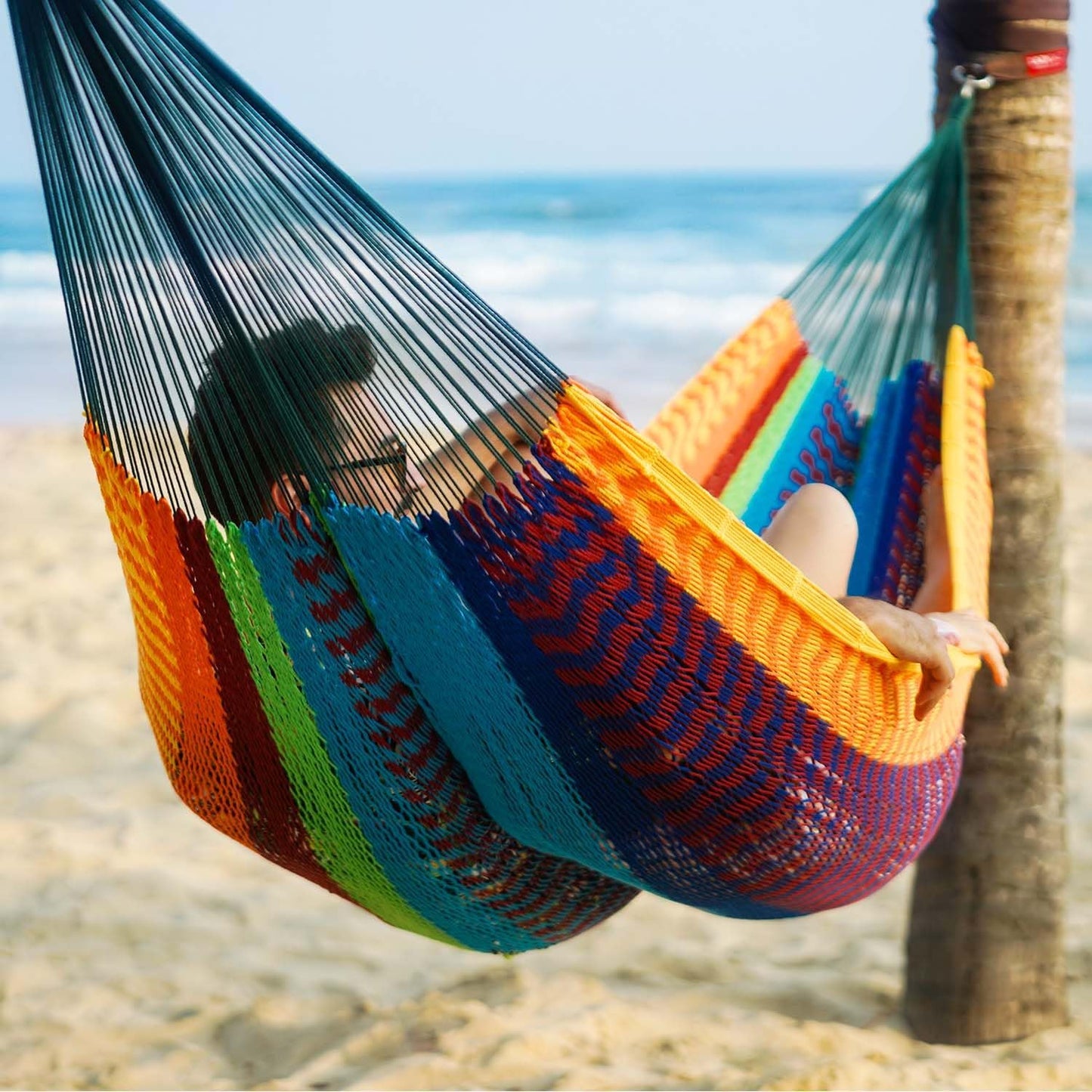 Handwoven Mayan Hammock, 10.5 FT Soft Rope Double Hammocks, Portable Outdoor Hammock with Carry Bag, 2 Straps & Carabiners for Patio Outside, 550 Lbs Weight Capacity, Multi Color