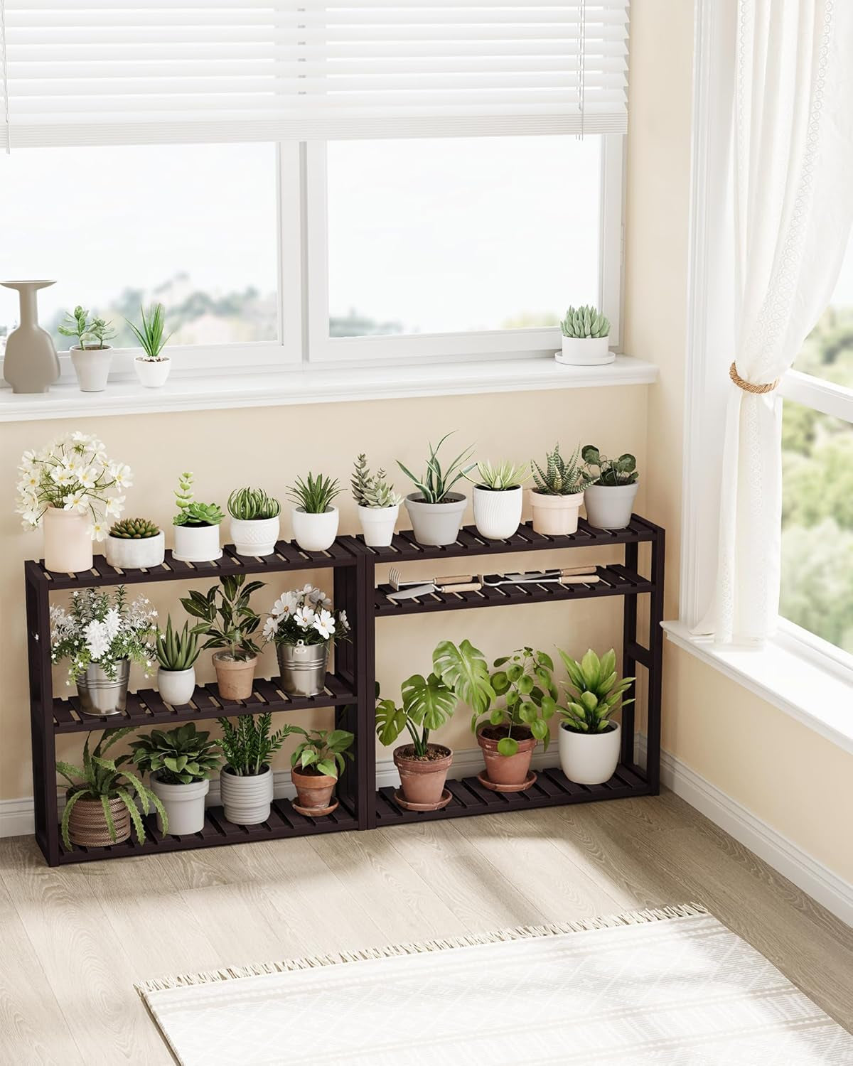 Bamboo Bathroom Shelf, 3-Tier Adjustable Plants Rack, Wall-Mounted or Stand, in the Living Room, Balcony, Kitchen, 5.9 X 23.6 X 21.3 Inches, Brown