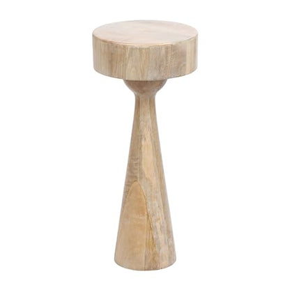 Solbrett Transitional Sophisticated Round Drink Table; 10 x 10 x 22; Natural Wood; Sculptural Bedroom Nightstand with Unique Pedestal Table Design for Use as Indoor Plant Stand