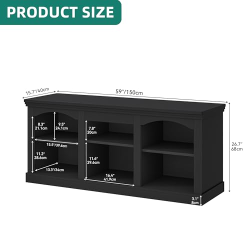 Farmhouse TV Stand with Adjustable Shelf for Living Room, Black, view 3