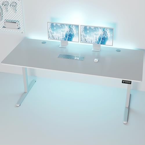 Standing Desk, 71x31 Inch Height Adjustable Electric Sit Stand up Desk, Ergonomic Rising Computer Table, Modern Lift Gaming Desk Workstation for Home Office, White