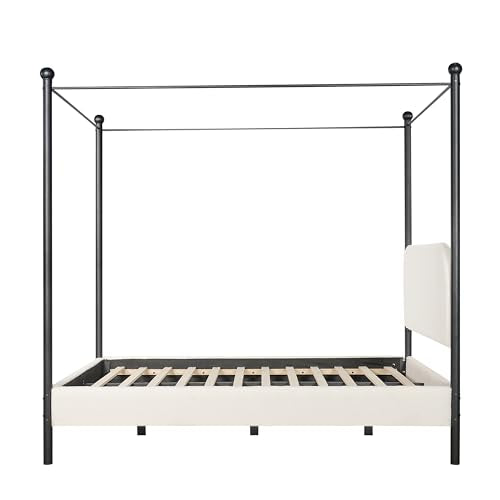 Queen Size Canopy Bed with Upholstered Headboard, view 7