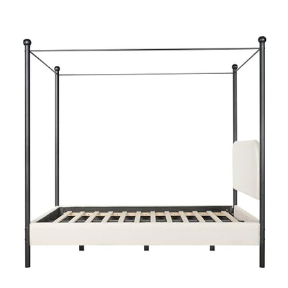 Queen Size Canopy Bed with Upholstered Headboard, view 7