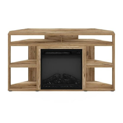 Corner TV Stand with Electric Fireplace, Fits TVs up to 55 in, Flagstaff Oak Finish, CARB Grade Composite Wood, 4 Compartments, Modern Living Room Entertainment Center