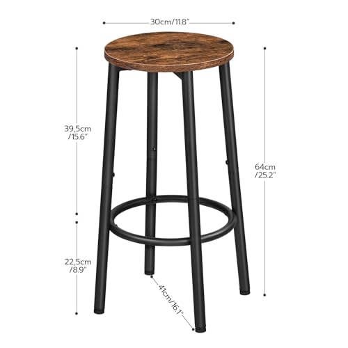 Bar Stools, Set of 2 Bar Chairs, Kitchen Round Height Stools with Footrest, view 4
