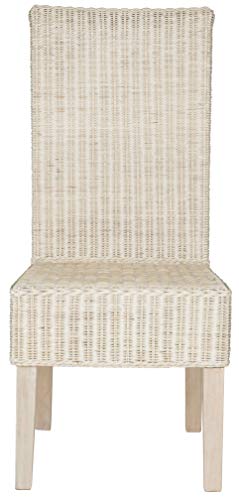 SAFAVIEH Furniture - Arjun Wicker Dining Chair Set of 2 - White Washed - Rattan - Coastal Woven Design - Ideal for Dining Room, Kitchen, 17.7" Seat Height (SEA8013D-SET2)