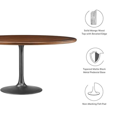 Lippa Pedestal 60Inch Round Dining Table Solid Wood Black Walnut Finish Modern Kitchen Room Entertaining Home Furniture Quality Stylish Elegant Durable Refined
