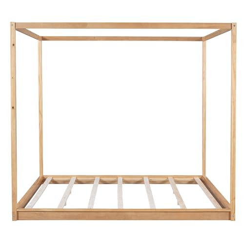 Modern King Size Wood Canopy Bed Floor Platform Bed Frame/No Box Spring, view 7