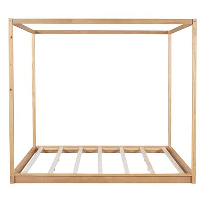Modern King Size Wood Canopy Bed Floor Platform Bed Frame/No Box Spring, view 7