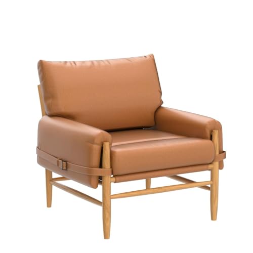 Safavieh Home Oslo Mid-Century Caramel Brown Faux Leather and Natural Arm Chair