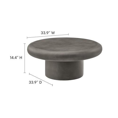Argos Round Concrete Coffee Table in Gray - Cement Low Coffee Table for Sitting on The Floor - Weather Resistant Stone Patio Coffee Table - Indoor Outdoor 34 Inch Center Table