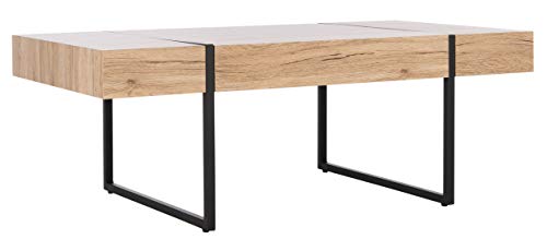 SAFAVIEH Home Collection – Tristan Rectangular Modern Coffee Table with Natural Wood Top & Black Metal Base, Industrial Minimalist Living Room Table (COF7000B)