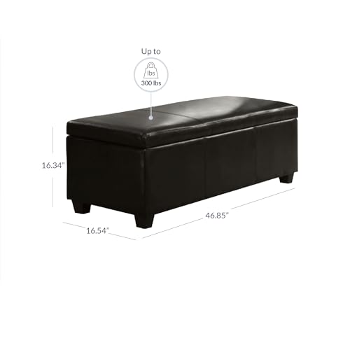 Storage Faux Leather Ottoman, 47 Inch Bench Bedroom Bench with Safety Close Hinge, Extra Long Ottoman with Storage for Living Room, Entryway, Hallway, Foot Rest, Support 300lbs - Brown