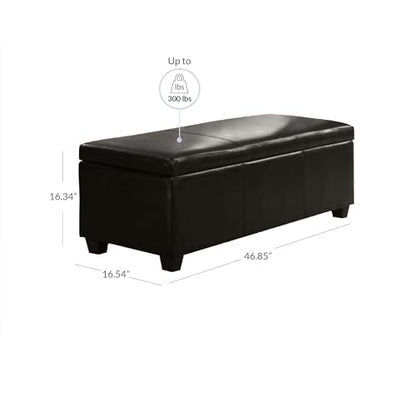 Storage Faux Leather Ottoman, 47 Inch Bench Bedroom Bench with Safety Close Hinge, Extra Long Ottoman with Storage for Living Room, Entryway, Hallway, Foot Rest, Support 300lbs - Brown