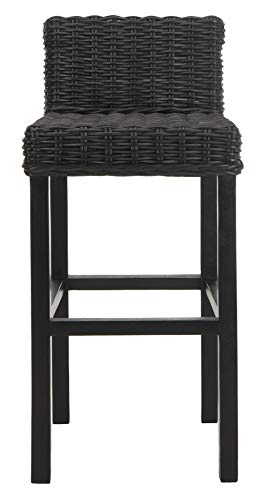 SAFAVIEH Furniture - Cypress Bar Stool - 29.72" Seat Height - Black - Mango Wood - Coastal Saddle Design - Ideal for Kitchen, Bar Area, Dining Room - Fully Assembled (FOX6502C)