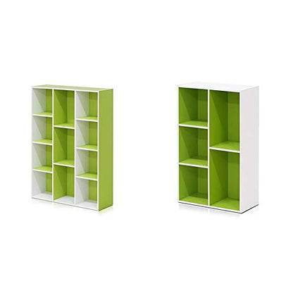 Furinno White Green 11-Cube and 5-Cube Bookcases