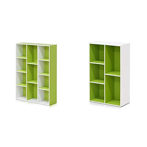Furinno White Green 11-Cube and 5-Cube Bookcases