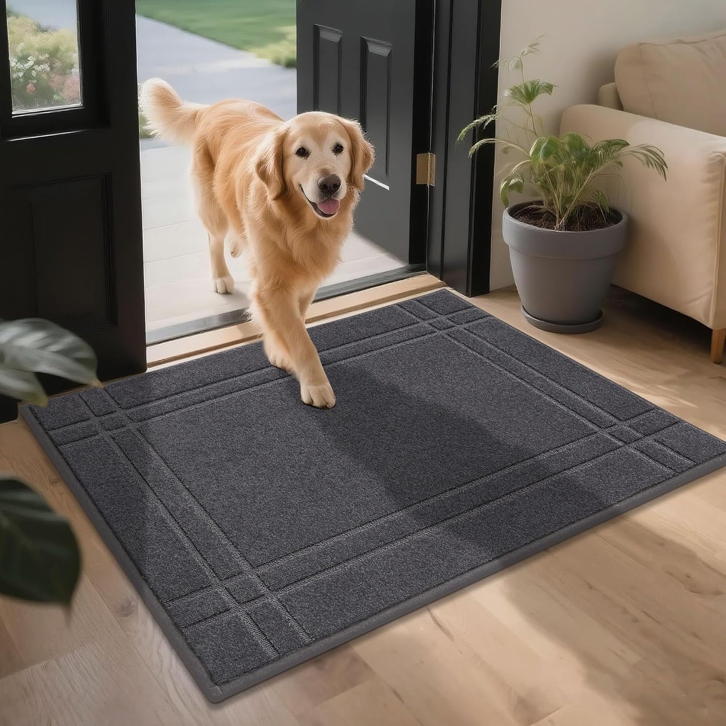 Entryway Rugs Doormat 32"X48", Non-Slip Dirt Trapper Door Mats Indoor, Washable Absorbent and Stain Resist Welcome Floor Mat for Front Door, Dog Door Mat, Muddy Wet Shoes & Paws, Dark Grey