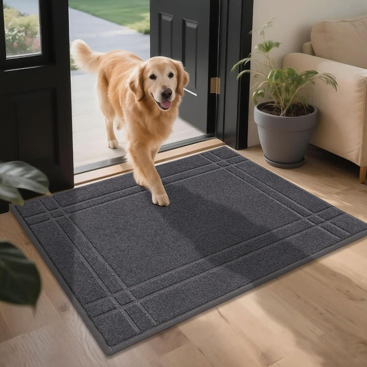 Entryway Rugs Doormat 32"X48", Non-Slip Dirt Trapper Door Mats Indoor, Washable Absorbent and Stain Resist Welcome Floor Mat for Front Door, Dog Door Mat, Muddy Wet Shoes & Paws, Dark Grey