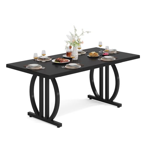 Modern Dining Table for 4-6 People, 63" Large Rectangular Kitchen Table with Geometric Legs, Unique Dinner Table Kitchen & Dining Room Furniture