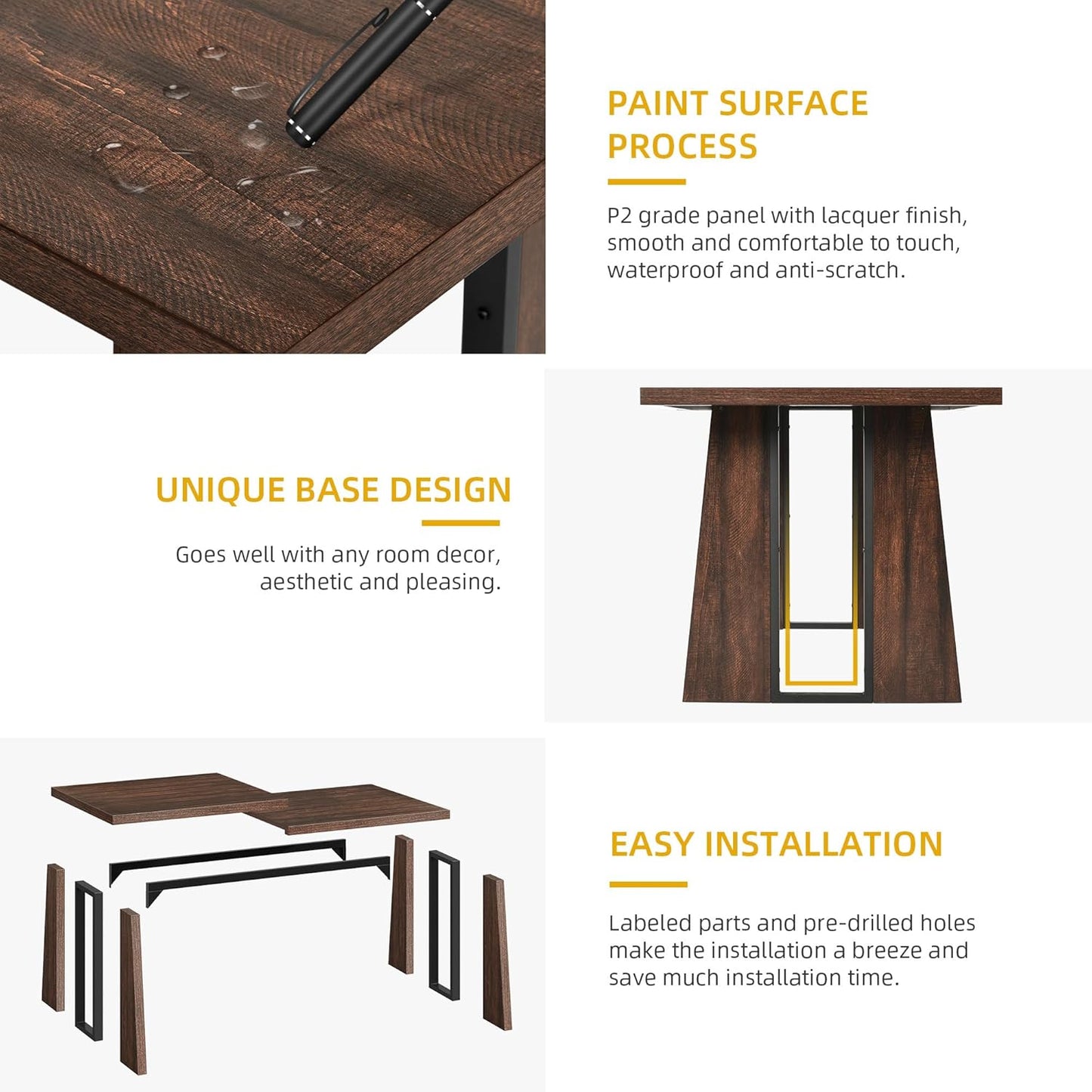 Rectangle Dining Table for 6-8 People 70.86 Inch Large Dining Room Table Wooden Dinner Tables with Heavy Duty Legs for Kitchen Apartment Restaurant Walnut