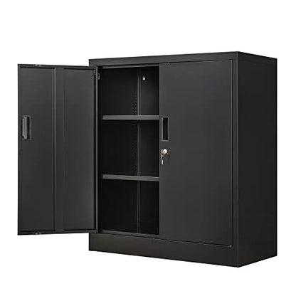 Metal Storage Cabinet, 36" H Locking Storage Cabinet with 2 Adjustable Shelves, Metal Cabinets for Garage, Home, Office, Utility Room-Black