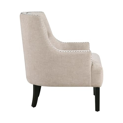 Accent Chair Reading Chair Comfy Chair for Bedroom, Upholstered Armchair with Solid Wood Frame, Tufted Cushion Nail Head Trim, Single Sofa Chair for Living Room, Office, Taupe Chenille