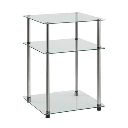 Designs2Go Classic Glass 3-Tier End Table 23.75" - Modern Stainless Steel Display with Storage Shelves for Living & Family Room, Bedroom, Bathroom, Office, Glass/Chrome
