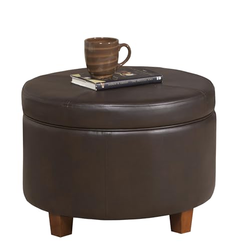 24" Round Leatherette Storage Ottoman - Chocolate Brown