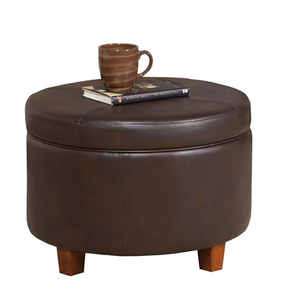 24" Round Leatherette Storage Ottoman - Chocolate Brown