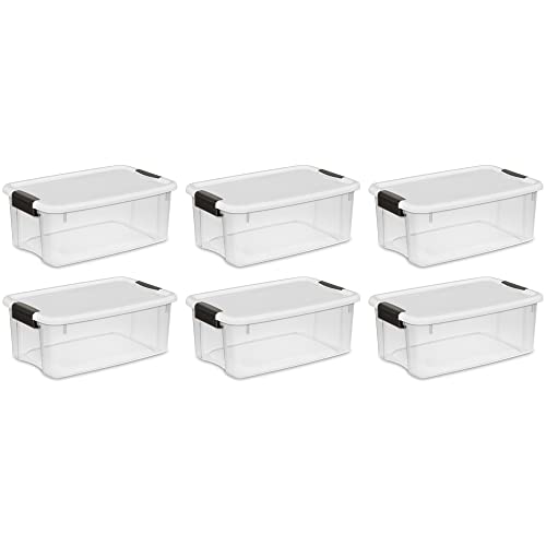 Sterilite 4 Shelf Cabinet, Heavy Duty and Easy to Assemble Plastic Storage Unit & 18 Qt Ultra Latch Box, Stackable Storage Bin with Lid