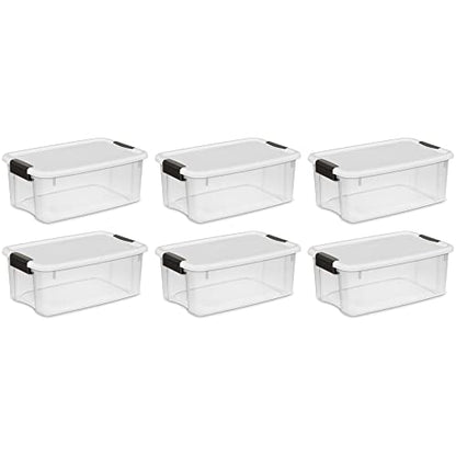 Sterilite 4 Shelf Cabinet, Heavy Duty and Easy to Assemble Plastic Storage Unit & 18 Qt Ultra Latch Box, Stackable Storage Bin with Lid