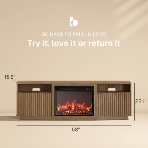 Fluted TV Stand with 23" Electric Fireplace Heater with Sound, view 3