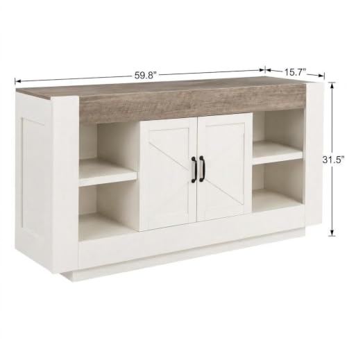 Farmhouse TV Stand for TV up to 65", Thick Block Media Console, view 3