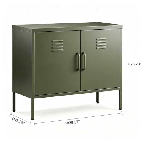 Green Metal TV Stand Cabinet, 2 Door Steel Storage Locker with Adjustable Shelf, view 3