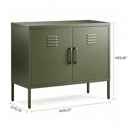 Green Metal TV Stand Cabinet, 2 Door Steel Storage Locker with Adjustable Shelf, view 3