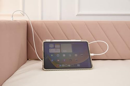 Twin Size Upholstered Daybed with Trundle,USB Port,Side Pockets, V Grained backrest Design,No Box Spring Needed, for Bedroom, Guest Room (Pink, Twin)