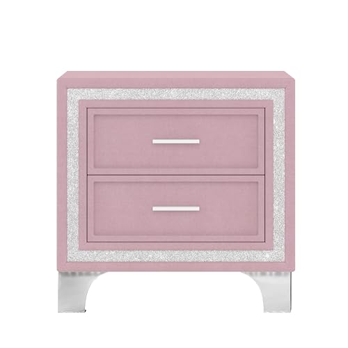 Bedroom Sets, 3-Pieces Bedroom Sets, Queen Size Upholstered Platform Bed with LED Lights and 2 Nightstands, Pink
