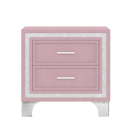 Bedroom Sets, 3-Pieces Bedroom Sets, Queen Size Upholstered Platform Bed with LED Lights and 2 Nightstands, Pink