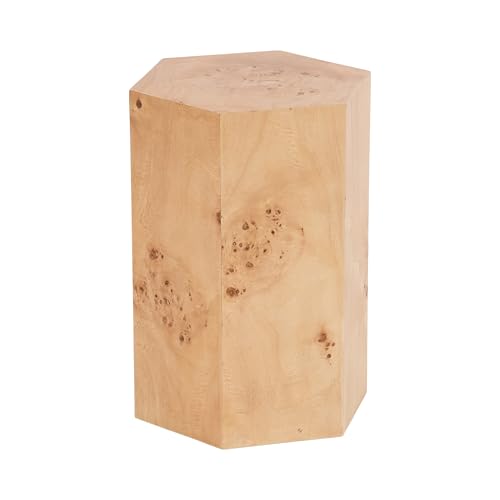 Berkett Hexagon Burlwood Side Table, 14 x 12 x 19, Natural Wood, Transitional End Table for Use as Burlwood Nightstand, Living Room Pedestal Table, or Dorm Room Vanity Stool