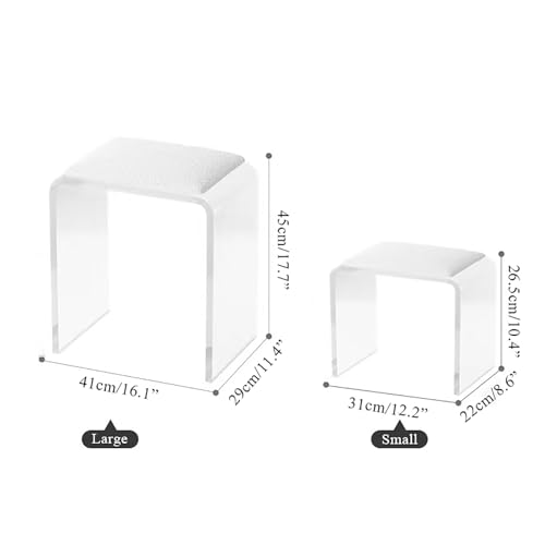 Clear Acrylic Vanity Stool with Sherpa Cushion,Modern Acrylic Side Table,Multifunctional Ottoman Foot Rest Or Makeup Room, Living Room, Bedroom Furniture(16.1" W x 11.4" D x 17.7" H, White B)