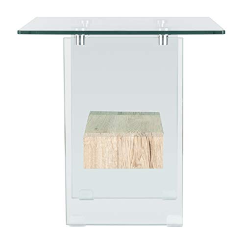 SAFAVIEH Home Collection – Kayley Modern Glass Accent Table with Natural Shelf, Clean-Lined Side Table for Living Room or Bedroom (ACC7001A)