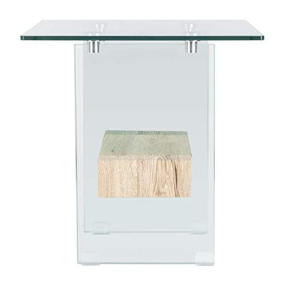 SAFAVIEH Home Collection – Kayley Modern Glass Accent Table with Natural Shelf, Clean-Lined Side Table for Living Room or Bedroom (ACC7001A)