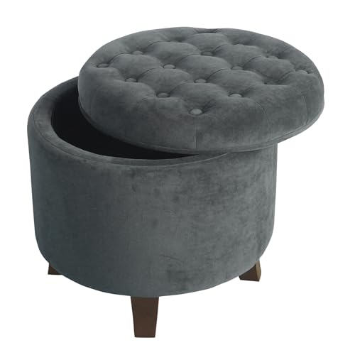 Home Decor | Upholstered Round Velvet Tufted Foot Rest Ottoman | Ottoman with Storage for Living Room & Bedroom | Decorative Home Furniture, Dark Gray Small