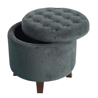 Home Decor | Upholstered Round Velvet Tufted Foot Rest Ottoman | Ottoman with Storage for Living Room & Bedroom | Decorative Home Furniture, Dark Gray Small