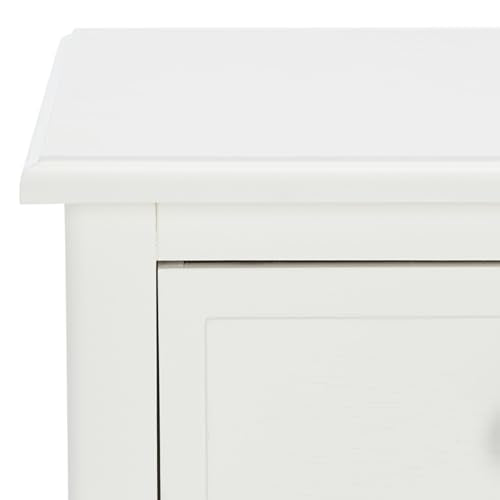 Vintage White Solid Wood Drawer Side Table with Coastal Basket Design, view 5
